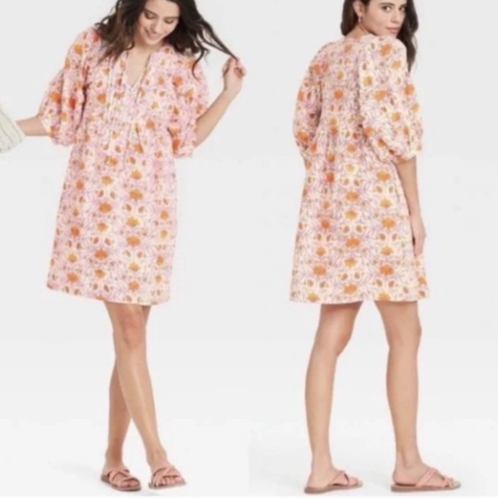 Universal Thread Orange and Purple Floral Swing Dress 100% Cotton
